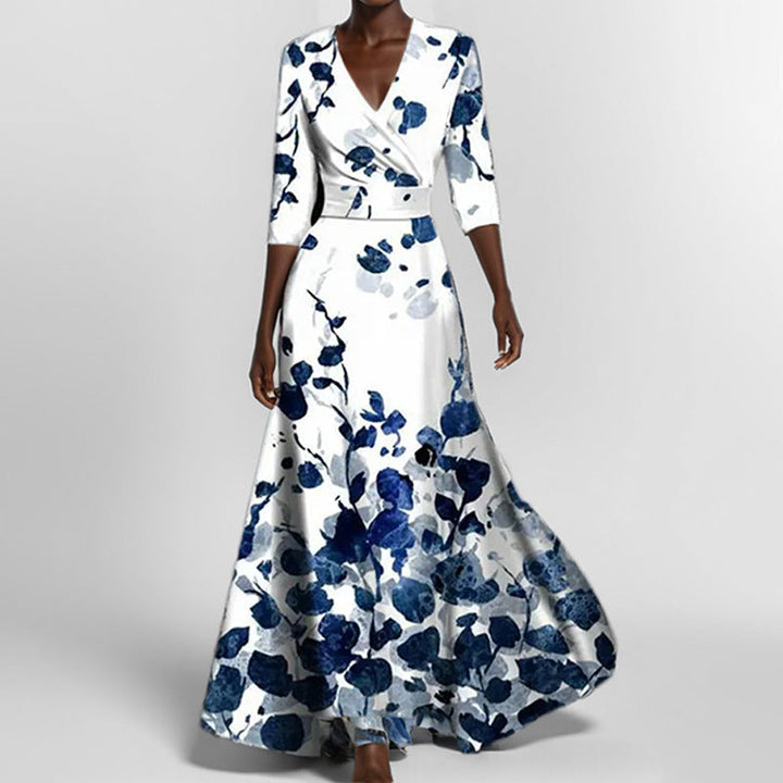 Elegantes V-Ausschnitt Bedrucktes Taillenkleid mit Schößchen