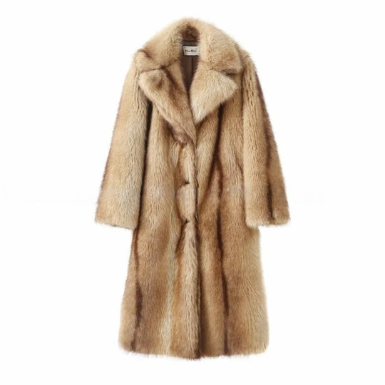 Damen langer luxuriöser Pelzmantel mit weitem Revers und verdeckter Knopfleiste Nord Taschen