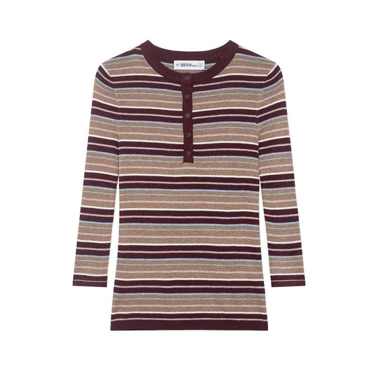 Damen Rippstrick-Longsleeve mit Henley-Knopfleiste und feinem Streifenmuster Nord Taschen