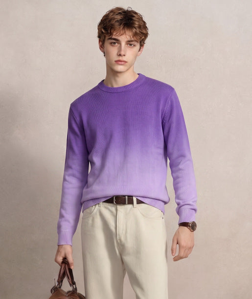 Herren Feinstrick-Pullover mit Dip-Dye-Effekt und Rundhalsausschnitt Nord Taschen