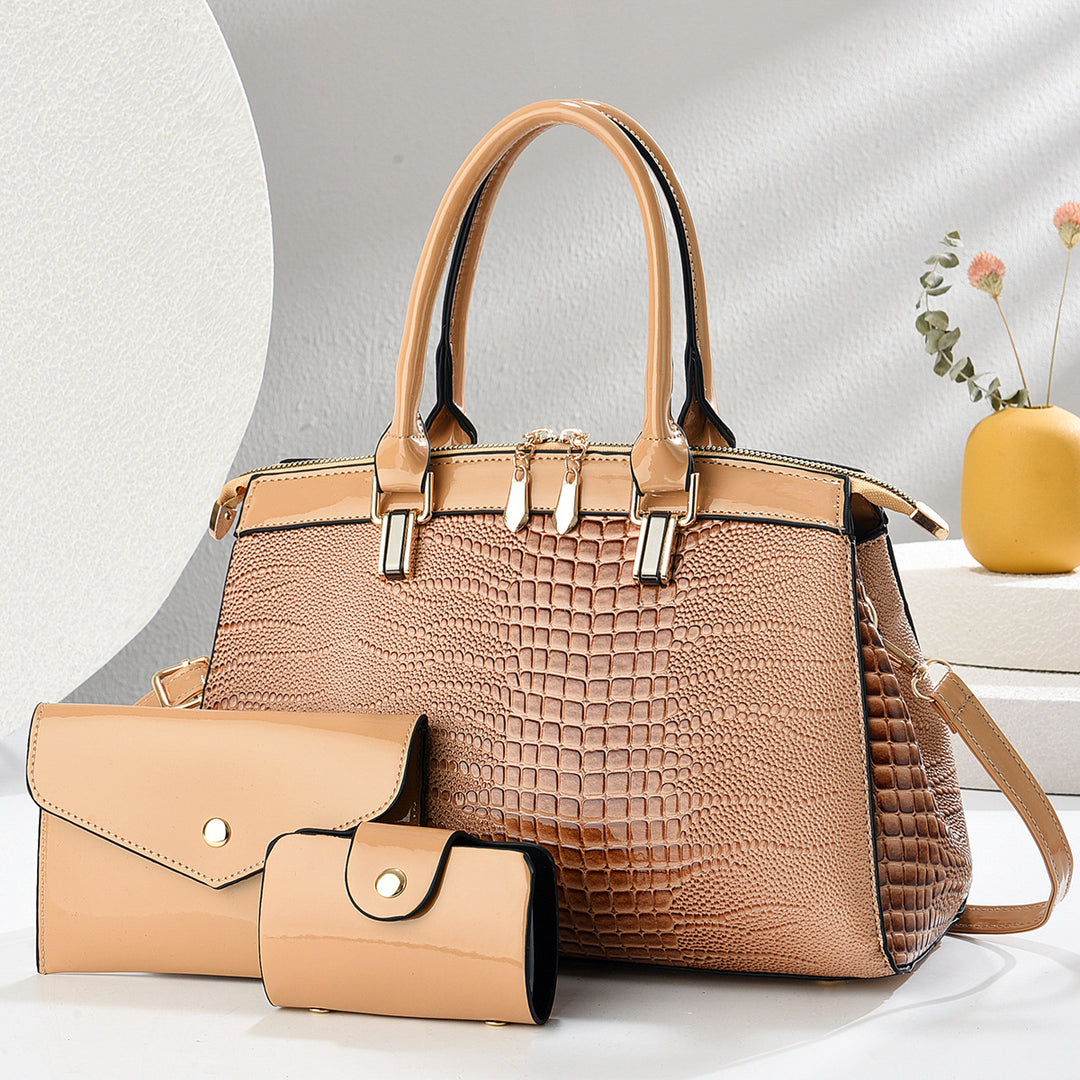 Damen elegante Handtasche mit abnehmbarem Geldbeutel und Krokodilprägung Nord Taschen