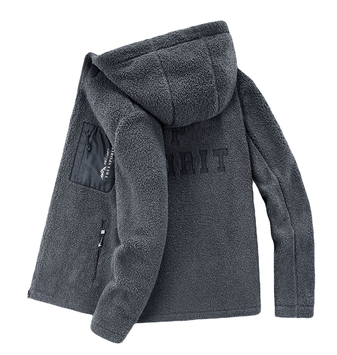 Herren Teddyfleece Kapuzenjacke mit Nylon-Brusttasche und Zwei‑Wege‑Reißverschluss Nord Taschen
