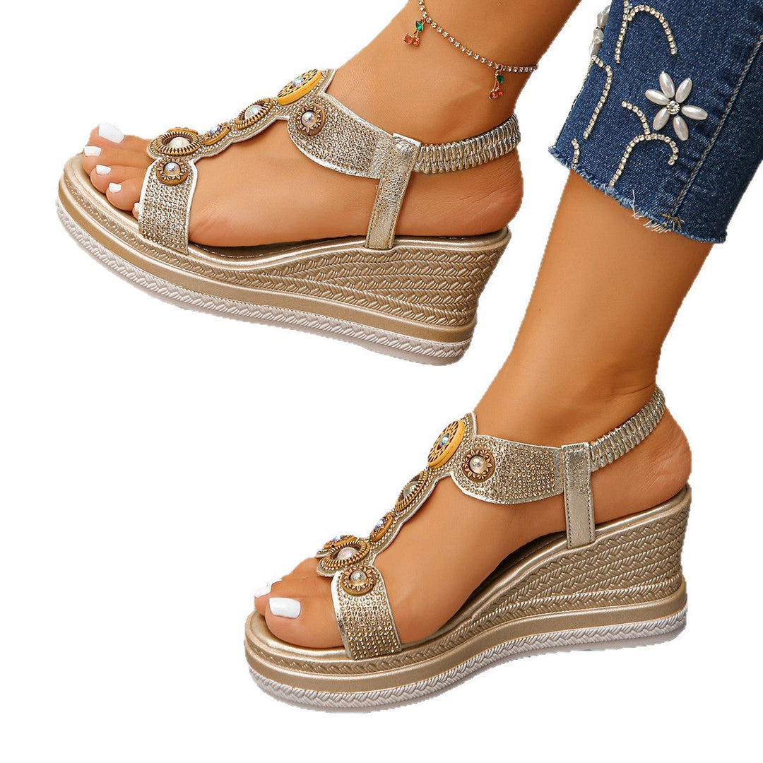 Damen Wedge-Sandalen mit funkelnden Verzierungen und anatomischem Fußbett