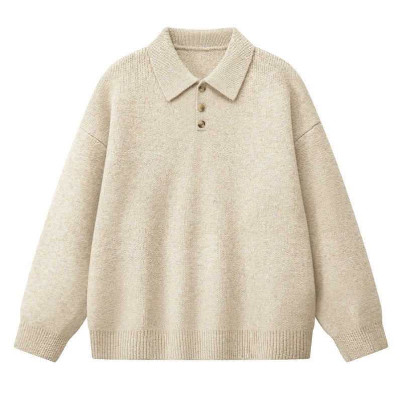 Damen Oversize Polokragen-Strickpullover mit Knopfleiste und geripptem Saum Nord Taschen