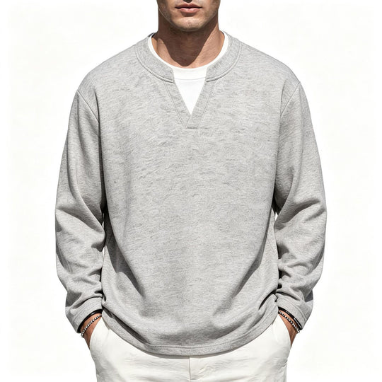 Herren Oversize Sweatshirt mit V-Ausschnitt und melierter Struktur Nord Taschen