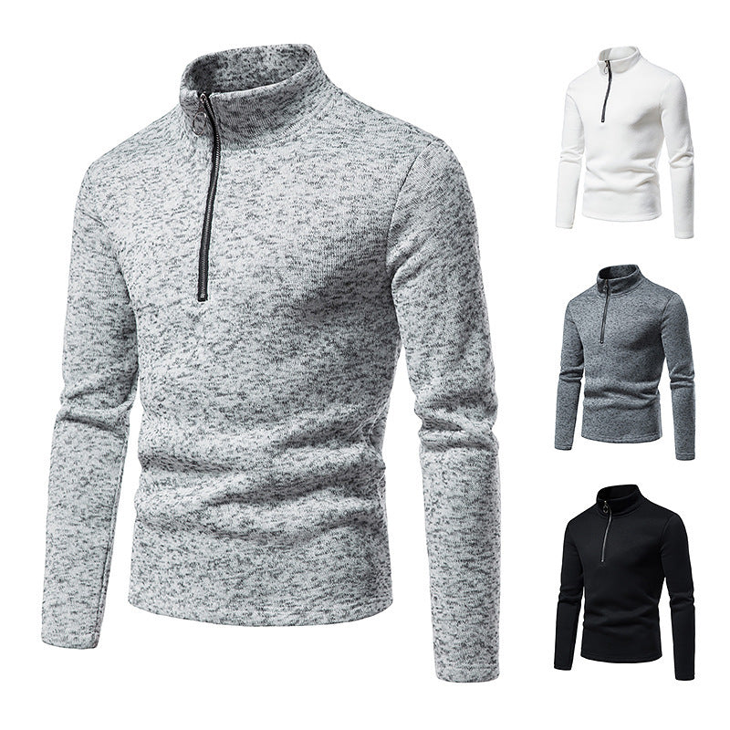 Herren melierter Stehkragen-Pullover mit Kurzreißverschluss und schlanker Passform Nord Taschen