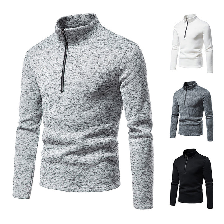 Herren melierter Stehkragen-Pullover mit Kurzreißverschluss und schlanker Passform Nord Taschen