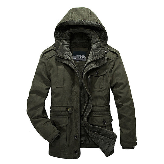 Herren Thermo-Canvas-Parka mit Sherpa-Innenfutter, abnehmbarer Kapuze und Multifunktions-Taschen Nord Taschen