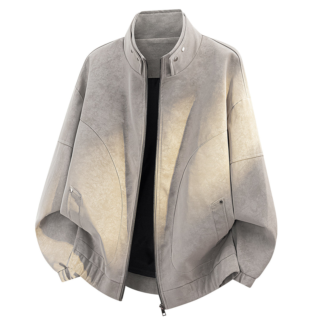 Herren Oversize Velours-Optik Bomberjacke mit hohem Stehkragen, asymmetrischer Brustpasse & elastischem Saum Nord Taschen