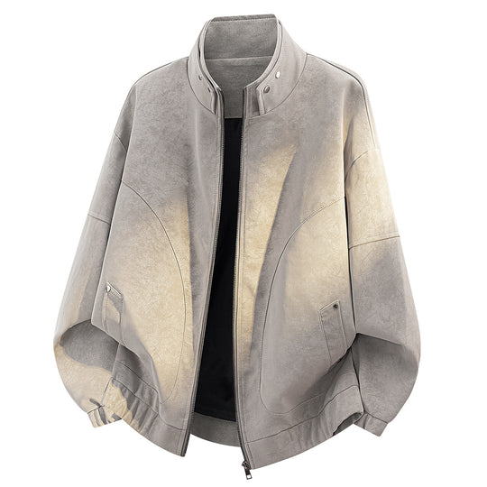 Herren Oversize Velours-Optik Bomberjacke mit hohem Stehkragen, asymmetrischer Brustpasse & elastischem Saum Nord Taschen