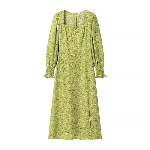 Damen Midikleid mit Herzausschnitt, gerafften Ballonärmeln und A‑Linien‑Silhouette Nord Taschen