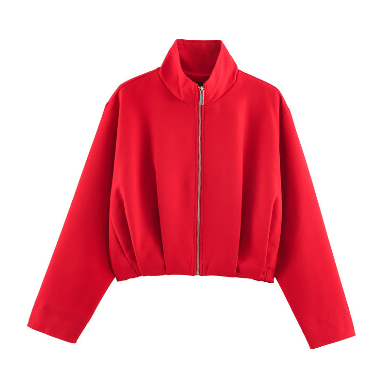 Damen Boxy-Cropped Blousonjacke mit hohem Stehkragen und taillennahem Gummizug Nord Taschen