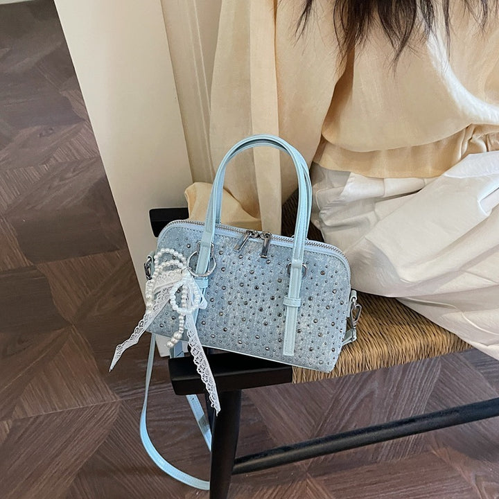 Damen Denim Handtasche mit Perlen- und Spitzenakzenten Nord Taschen