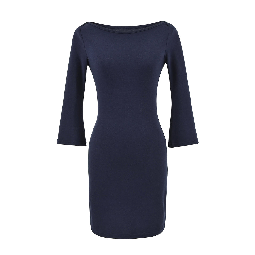 Damen Figurnahes Midikleid mit weitem Rundhals und Glockenärmeln Nord Taschen