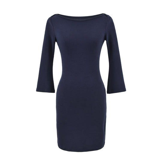 Damen Figurnahes Midikleid mit weitem Rundhals und Glockenärmeln Nord Taschen
