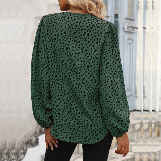 Damen Elegante V-Ausschnitt Bluse mit Puffärmeln Nord Taschen