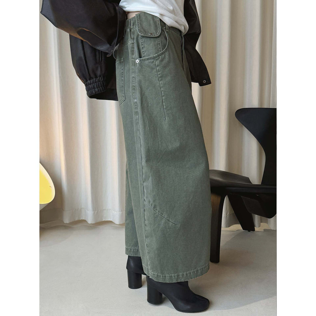 Damen Weite hochtaillierte Culotte-Hose aus Baumwoll-Twill mit großen Aufgesetzten Taschen Nord Taschen