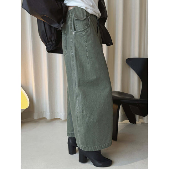Damen Weite hochtaillierte Culotte-Hose aus Baumwoll-Twill mit großen Aufgesetzten Taschen Nord Taschen