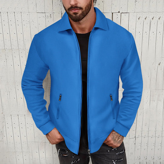 Herren minimalistische Stehkragen-Feinstrick-Übergangsjacke mit Zwei-Wege-Reißverschluss und verdeckten Reißverschlusstaschen Nord Taschen