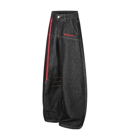 Damen Extraweite Palazzo-Jeans mit dekorativem Kordelzug und Ziernähten Nord Taschen