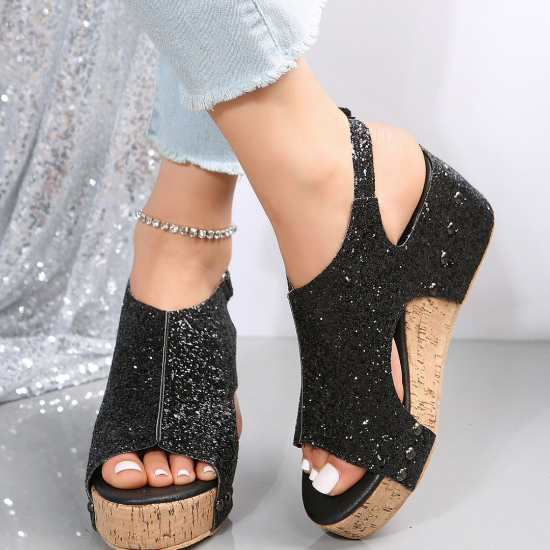 Damen Glitzerndes Keilsandaletten