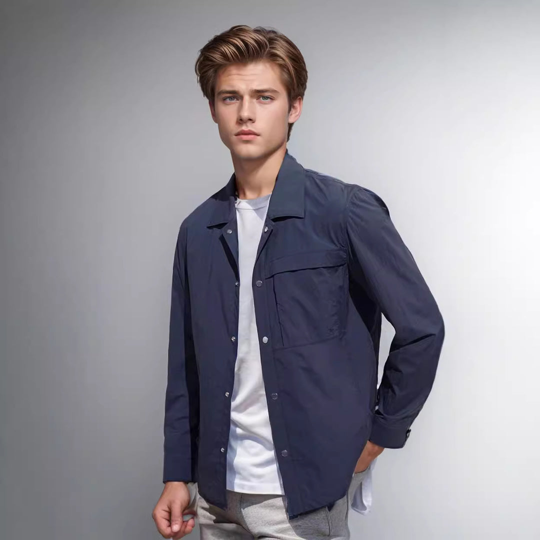 Herren Leichtes Utility-Overshirt mit Pattentaschen und Druckknopfleiste Nord Taschen
