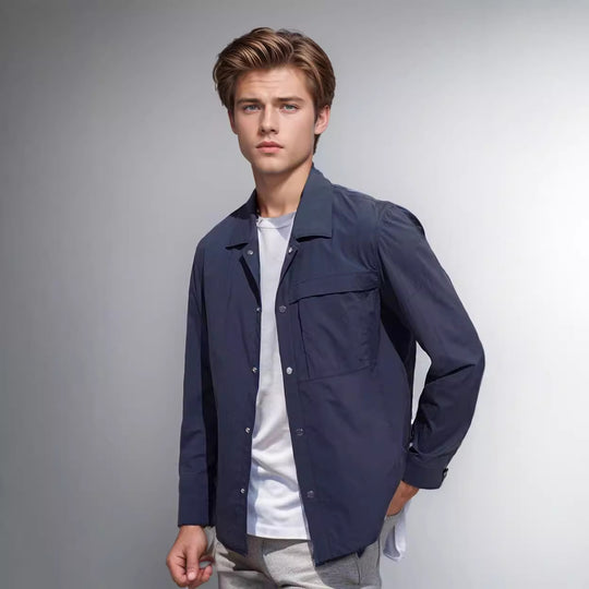 Herren Leichtes Utility-Overshirt mit Pattentaschen und Druckknopfleiste Nord Taschen