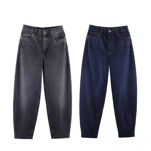 Damen High-Waist Balloon-Jeans mit weitem Oberschenkel und zulaufendem Saum Nord Taschen