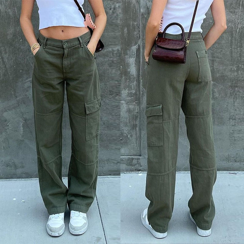 Damen Hochtaillierte Relaxed-Cargo-Hose mit weitem Bein und Knieabnähern Nord Taschen