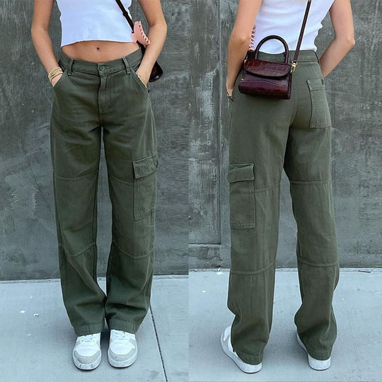Damen Hochtaillierte Relaxed-Cargo-Hose mit weitem Bein und Knieabnähern Nord Taschen