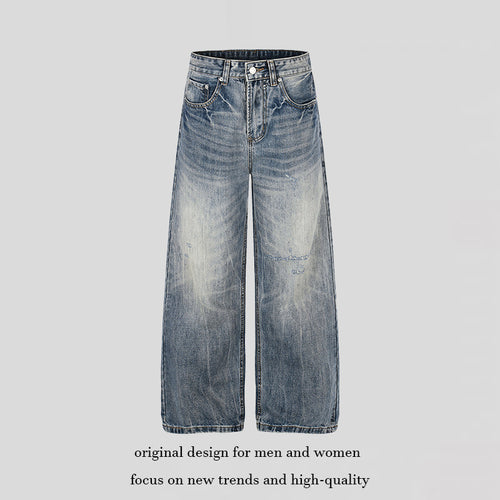 Damen Weite High‑Waist Denim‑Palazzo‑Jeans mit Used‑Effekt und weitem Bein Nord Taschen