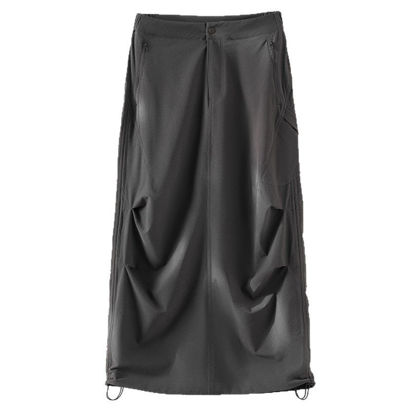 Damen Technischer Cargo-Midirock mit Tunnelzug-Saum und Reißverschlusstaschen Nord Taschen