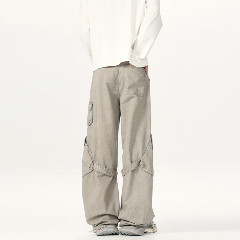 Herren Extraweite Cargo-Palazzohose mit Metallringen und verstellbaren Beinschlaufen Nord Taschen