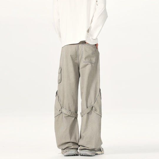 Herren Extraweite Cargo-Palazzohose mit Metallringen und verstellbaren Beinschlaufen Nord Taschen