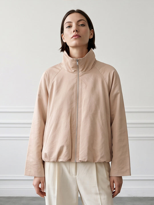 Damen leichte Übergangsjacke mit hohem Stehkragen, Raglanärmeln und balloniertem Saum Nord Taschen