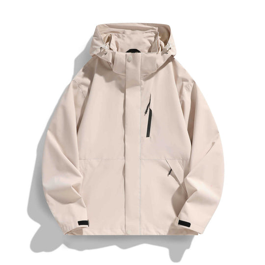 Damen Wasserabweisende Kapuzen‑Übergangsjacke mit verstellbarer Kapuze, verdeckter Frontblende und Multifunktionstaschen Nord Taschen