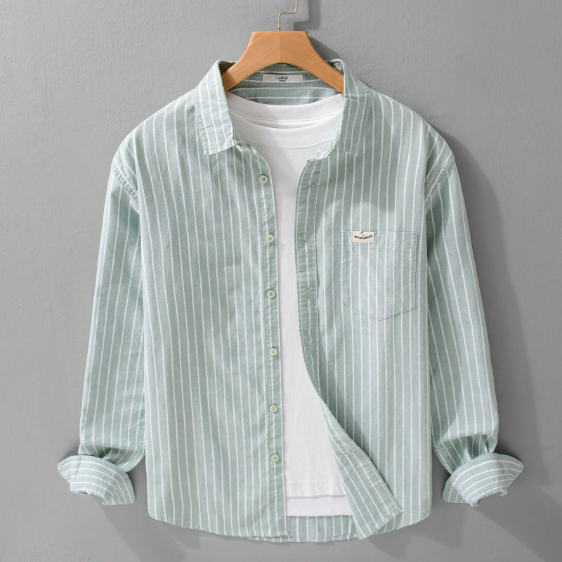 Herren Gestreiftes Layering-Overshirt aus softem Baumwollmix mit Kentkragen und aufgesetzter Brusttasche Nord Taschen