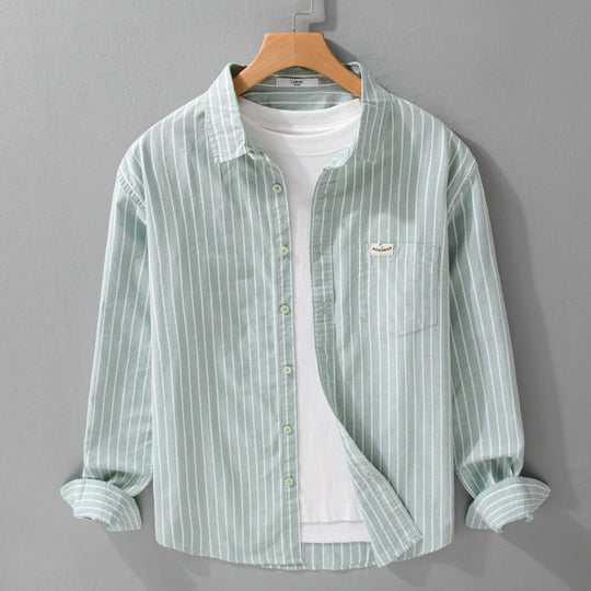 Herren Gestreiftes Layering-Overshirt aus softem Baumwollmix mit Kentkragen und aufgesetzter Brusttasche Nord Taschen