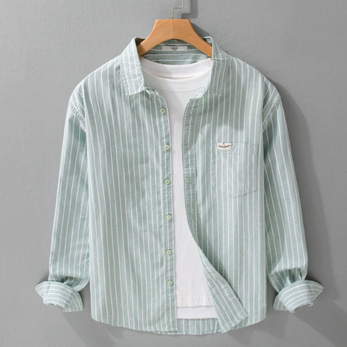 Herren Gestreiftes Layering-Overshirt aus softem Baumwollmix mit Kentkragen und aufgesetzter Brusttasche Nord Taschen