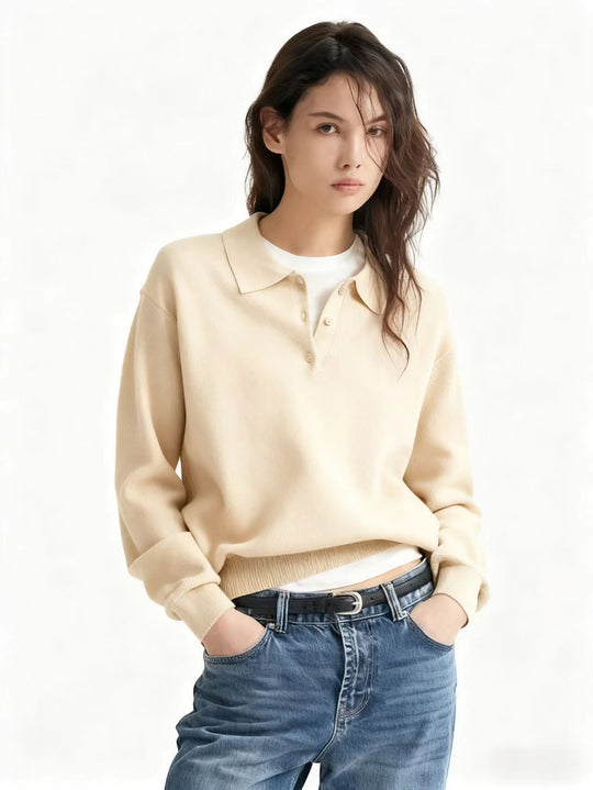Damen Lässiger Polopullover aus weichem Strick Nord Taschen