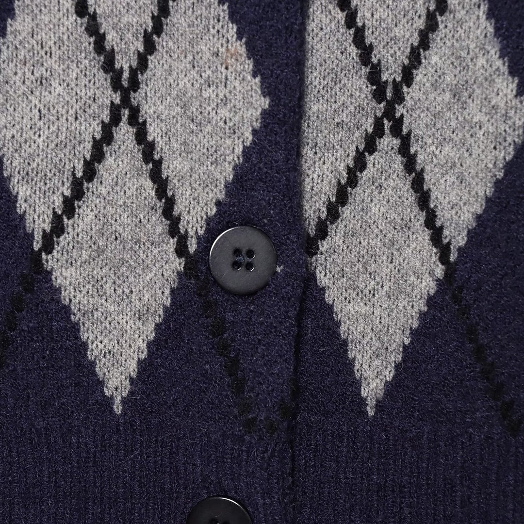 Damen Argyle-Strickcardigan mit Hemdkragen und durchgehender Knopfleiste Nord Taschen