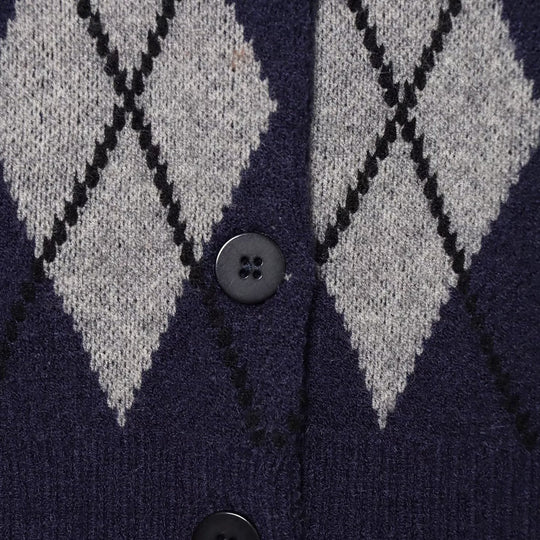 Damen Argyle-Strickcardigan mit Hemdkragen und durchgehender Knopfleiste Nord Taschen
