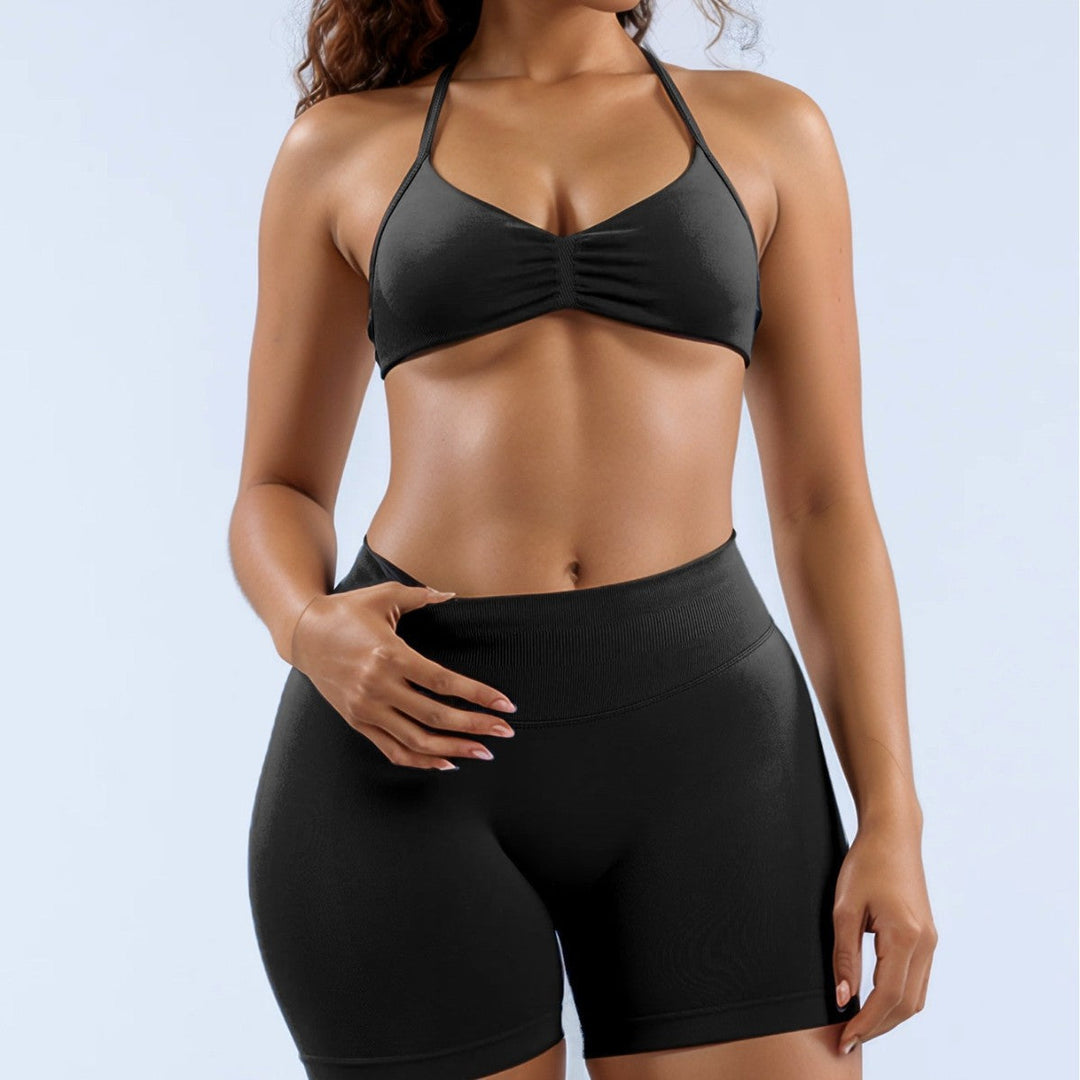 Damen Sport-Bikini-Oberteil mit hoch geschnittenen Shorts und nahtlosem Design