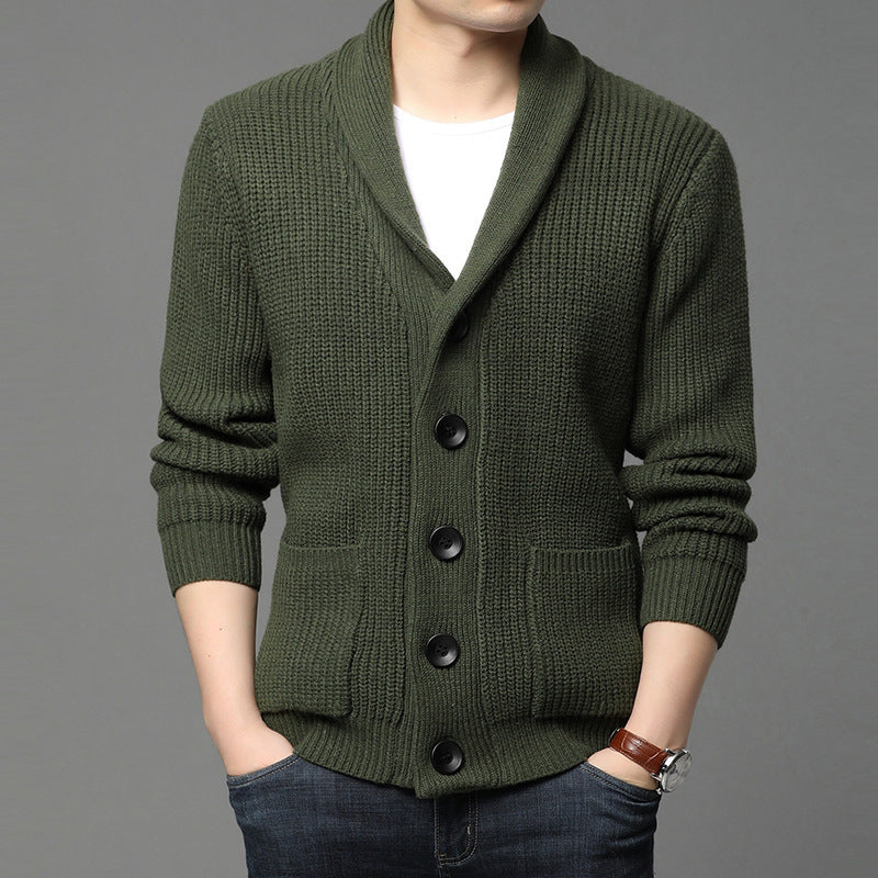 Herren Grobstrick-Cardigan mit Schalkragen, aufgesetzten Taschen und Knopfleiste Nord Taschen