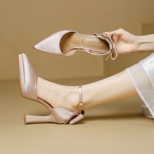 Damen elegante Satin-Pumps mit verspieltem Schleifen-Detail - Arvani