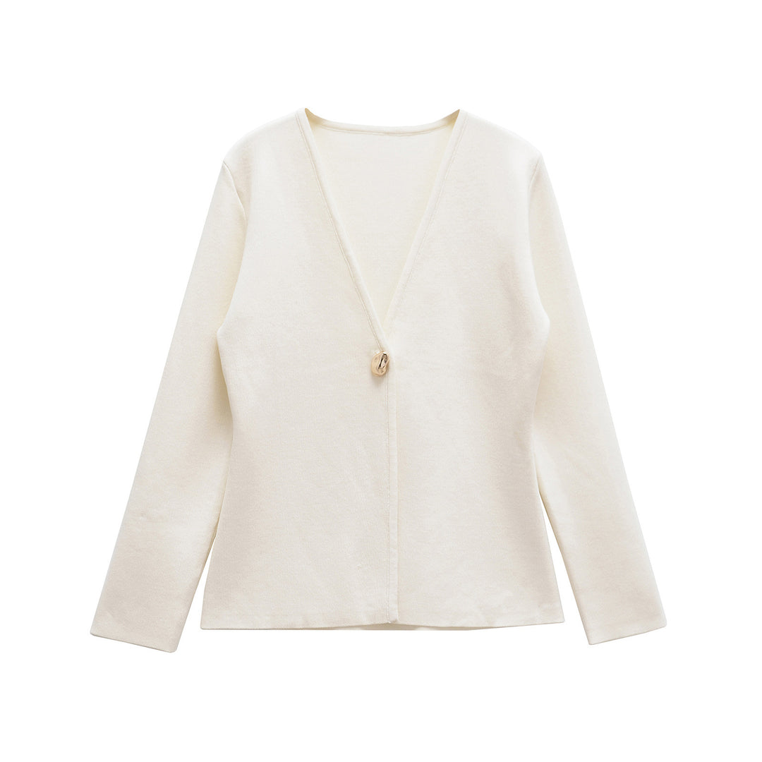 Damen Feiner V‑Ausschnitt-Cardigan mit Schmuckknopf und kastiger Silhouette Nord Taschen