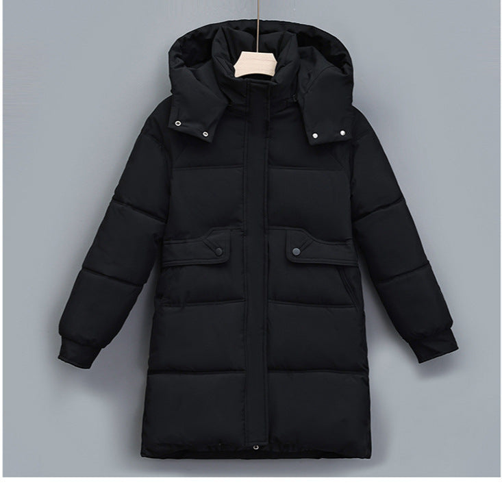 Damen nan langer thermogepolsterter Parka mit abnehmbarer Kapuze, verdecktem Reißverschluss und Klappentaschen Nord Taschen