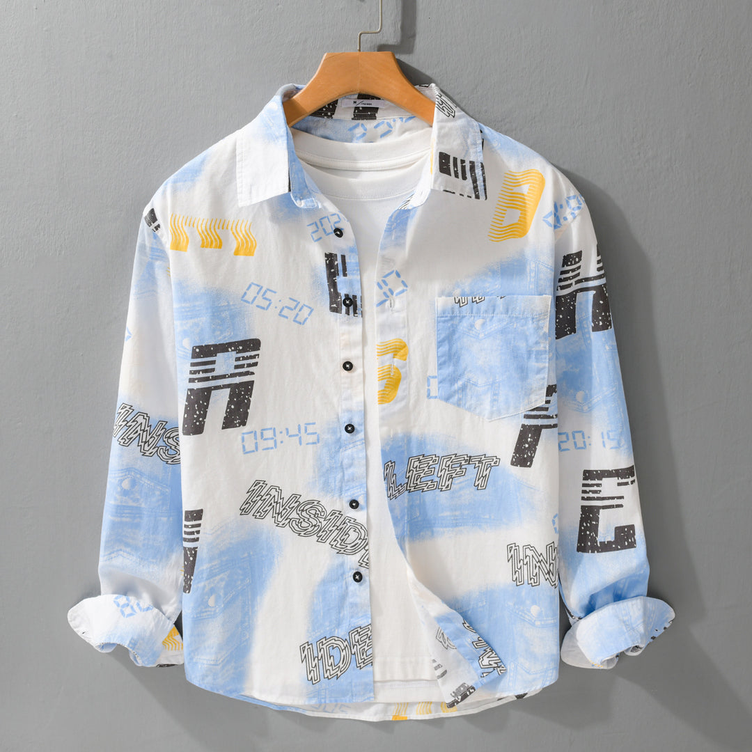 Herren Grafik-Print Overshirt im Relaxed-Fit mit Brusttaschen Nord Taschen