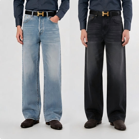 Damen Hochgeschnittene Palazzo-Jeans aus Denim mit Vintage-Waschung Nord Taschen