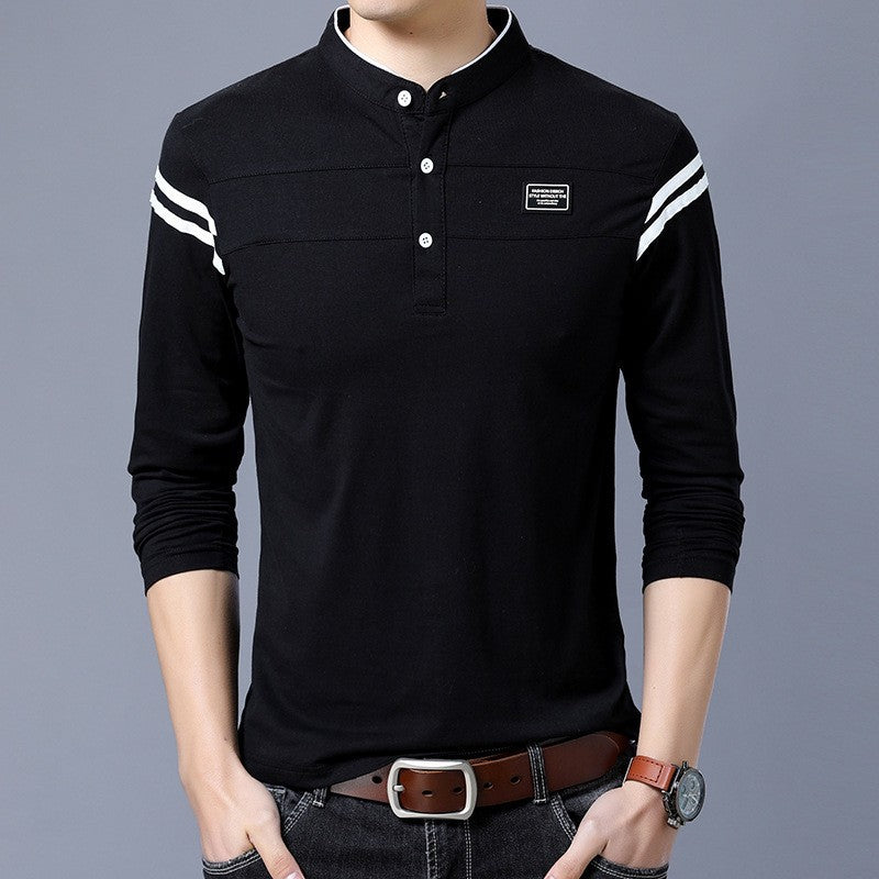 Herren Slim-Fit Langarm-Henley mit Stehkragen und Schulterstreifen Nord Taschen
